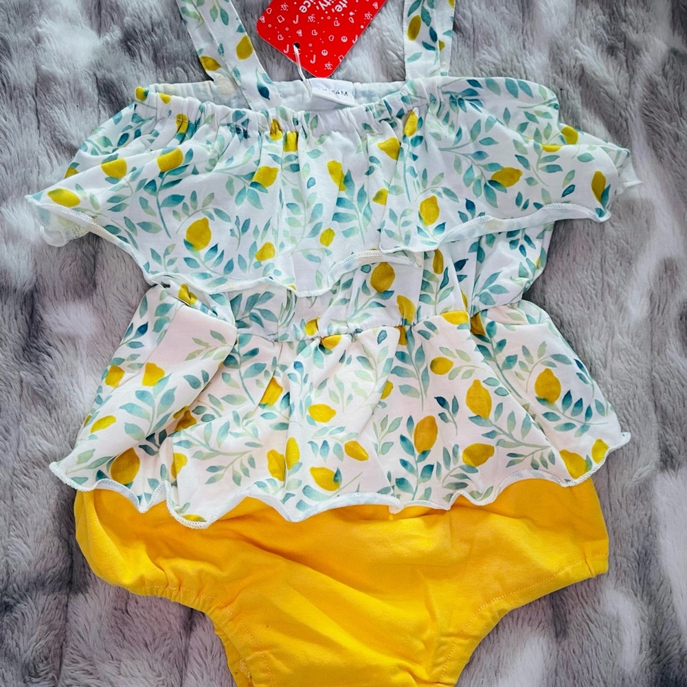 PatPat Lemon Leaf Bodysuit - White and Yellow